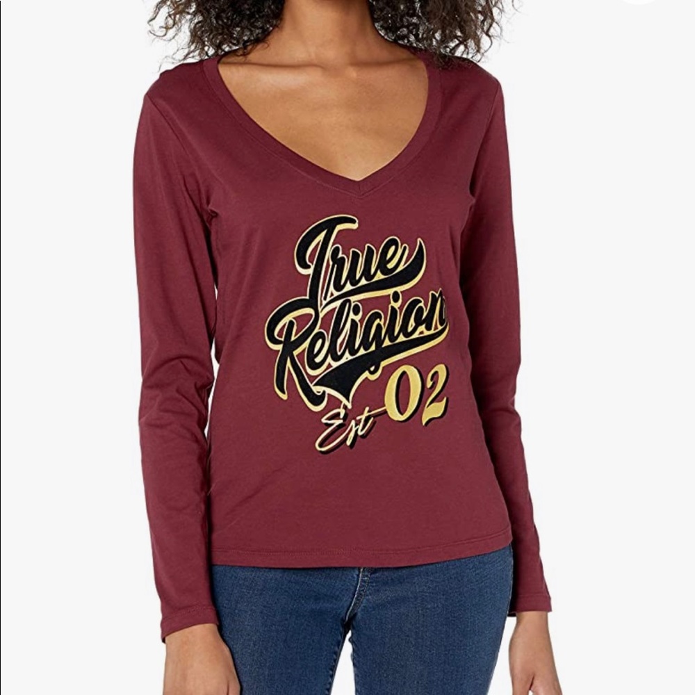 True Religion Flocking True Long Sleeve V Neck Tee